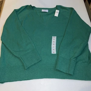 Old Navy so weicher grün türkis lockerer V-Ausschnitt Pullover Gr. XL Baumwollmischung neu mit Etikett - Bild 1 von 10