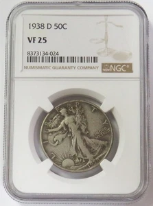 1938 D USA SILVER WALKING LIBERTY HALF DOLLAR NGC VF 25 - Picture 1 of 2