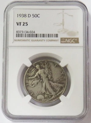 1938 D USA SILVER WALKING LIBERTY HALF DOLLAR NGC VF 25 - Image 1 of 2