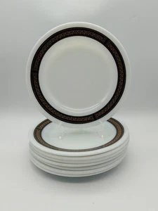 PYREX VTG 703-3 Tableware EBONY FLEUR DE LIS 9" LUNCH Set Of 8 Plates Milk Glass - Picture 1 of 4