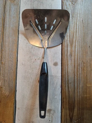 Vintage FOLEY Stainless Steel Slotted Deep Fryer Scoop Black Handle - Image 1 of 4