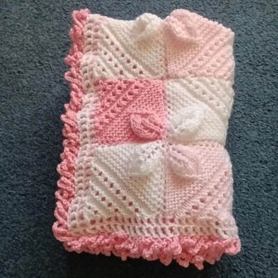 Manta Cochecito Bebé Rosa y Blanco Nueva Tejida a Mano Foto 1 de 4