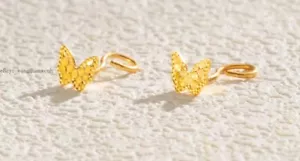 Pure 999 24K Yellow Gold Women Mini Lucky Butterfly Stud Earrings 0.5-0.55g - Picture 1 of 7