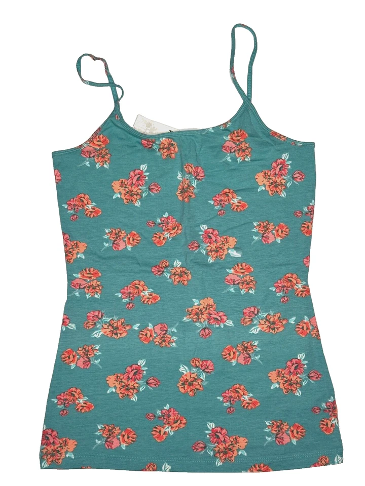 Camiseta sin mangas Pacsun Nollie Cami L Turquesa Coral Floral Correas de espagueti ajustables Foto 1 de 4