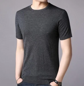 Hombres Cachemira Manga Corta Suéter Camiseta Tejida Media Manga - Imagen 1 de 25