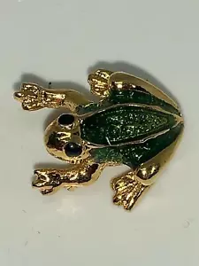 Frosch kleine grün emaillierte Vintage Gold Anstecknadel Brosche D-5880 - Bild 1 von 3