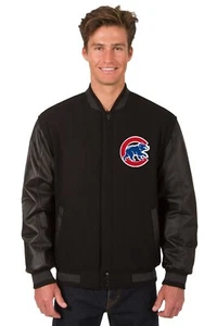 MLB Chicago Cubs Chaqueta Reversible de Cuero de Lana con Dos Logotipos Frontales Negra - Imagen 1 de 4