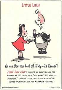 KLEENEX *2X3 FRIDGE MAGNET* FACIAL TISSUE LITTLE LULU BATHROOM COLD VINTAGE AD - Bild 1 von 2