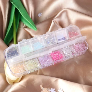 1 Set Nail Art Decoration 12 Slots Colorful Round Acrylic Accessories for Nail - Picture 1 of 12