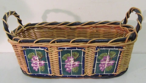 Oblong Display Woven  Basket Sturdy 3x4" Porcelain Tile Decoration 15 x 6" Cover