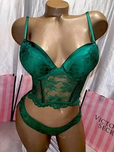 Victoria's Secret Bombshell Bra Corset Bling 32B Small Verdant Green - Picture 1 of 5