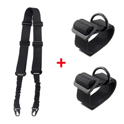 Tactical 2 Points Rifle Sling Adjustable Shoulder Strap & 2 D-Ring Sling Adapter - Image 1 of 4