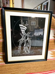 RARE NATIVE AMERICAN SCRATCH ART PAINTING ANTELOPE KACHINA DANCER HOPI LAGUNA NM - Picture 1 of 10