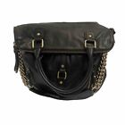 Sabina New York Handbag Genuine Leather Black   Shoulder Bag Large With Chains