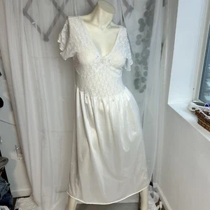 Vintage 80s White Formal Nylon Full Slip Under Dress Bridal Wedding Size L - Bild 1 von 7