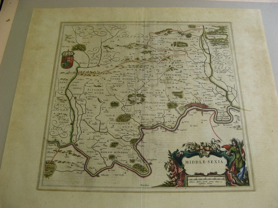 100% ORIGINAL GRANDE MAPA DE LONDRES DE MIDDLESEX DE J BLAEU C1646 COLOREADO A MANO EN MUY BUEN ESTADO Foto 1 de 4