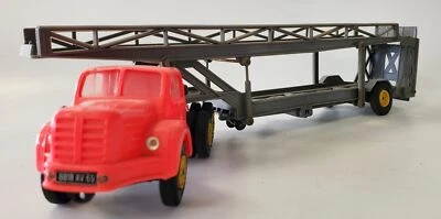 BERLIET TRACTEUR TBO 15 ROSE ET REMORQUE PORTE VOITURE GRIS NOREV - Photo 1/4