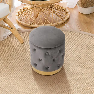 Round Velvet Ottoman Storage Vanity Seat Footrest Stool Dressing Table Chair - Picture 1 of 12