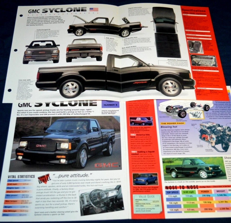 1992 GMC Syclone Specs Info Original Poster Original Brochure 91 92 Turbo Truck - Image 1 of 1