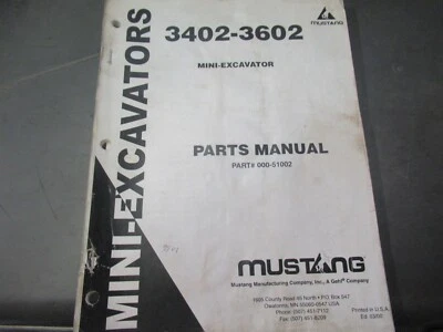 Mustang 3402-3602 Mini- Excavator Parts Manual # 000-51002 - Image 1 of 4