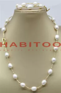 White 11-13MM Drip Freshwater Pearl Tin Cup Necklace Bracelet 14KGP - Bild 1 von 2