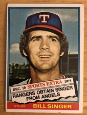1976 Topps Traded Bill Singer Baseball Card #411T Rangers Low-Grade Poor
