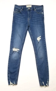 Jeans skinny Free People donna taglia 25 blu invecchiato strappato orlo grezzo lavaggio medio - Foto 1 di 8