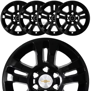 4 fits 2014-2020 SILVERADO TAHOE 18" Black Wheel Skins Hub Caps Alloy Rim Covers - Picture 1 of 10
