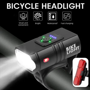 LED Bicycle Bike Lights Rechargeable Front Rear Headlight Tail Light Kit - Picture 1 of 11