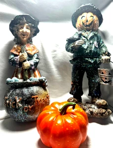 😁Winefred Witch & Jack O'Lantern 10 " Halloween Carved Figurines LOW PRICE - Picture 1 of 7