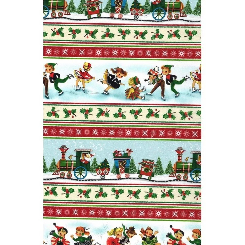 RETRO VINTAGE CHRISTMAS HOLLY JOLLY STRIPE BY MICHAEL MILLER FABRIC COTTON HY - Image 1 of 1