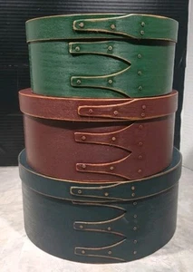 Juego de 3 cajas anidadoras redondas estilo coctelera vintage azul rojo verde cocina de campo - Imagen 1 de 17