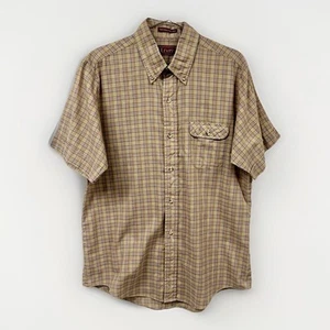 Camicia vintage Levis marrone a quadri manica corta con bottoni grande - Foto 1 di 9