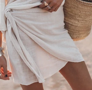 $130 MIKUTA The Light Tan Adjustable Wrap Skirt Size XL 100% COTTON - Picture 1 of 8