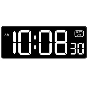 LED Digital Wall Clock with Seconds, Electric Clock Plug Auto DST Dimmer LED ... - Picture 1 of 7