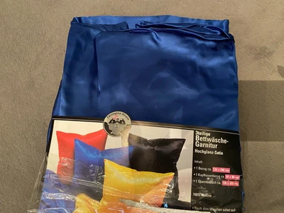 2x Satin Spann-Bettlaken Blau 100x200 - 1x Satin Garnitur 135x200 Schwarz - NEU - Bild 1 von 4