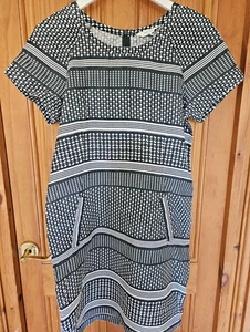 Part Two Capenhagan 100% Linen Navy White Pattern Short Sleeve Dress Pockets 12 - Picture 1 of 10