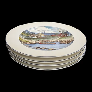Epoch Exclusives Pioneer Bay 8.25" Plates Set of 4 Nautical Coastal Scene China - Picture 1 of 4
