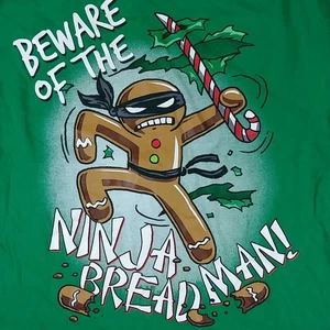 Camiseta verde manga larga Beware of the Ninja Bread Man para niños talla XL 14/16 - Imagen 1 de 3