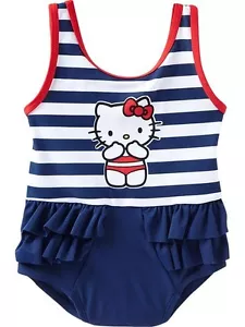 Costume da bagno a più livelli Old Navy Sanrio Hello Kitty nuovo con etichette nautico a righe navy 5T - Foto 1 di 1