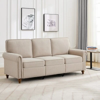 MCC DIRECT 3 Seater Sofa Couch Linen Fabric Settee for Living Room & Office Studded (Beige)