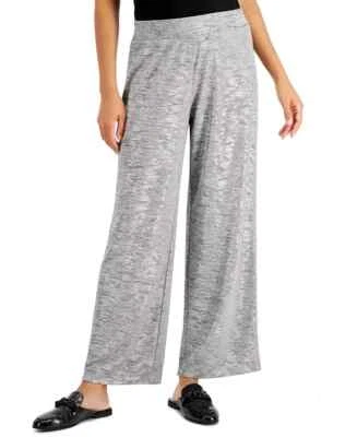 JM Collection Foil Wide-Leg Lounge Pants, Silver Foil, Sz. XXL - Image 1 of 4