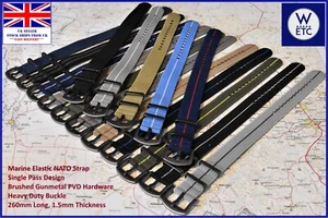 GUNMETAL PVD 1.5mm Marine Nationale Elastic NATO Military Watch Strap, 20mm 22mm - Picture 1 of 20