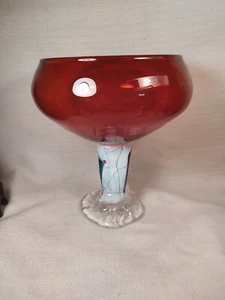 Fused Art Glass Bowl Red with Modern Geometric Dichroic Texture Ice Signed 1992 - Picture 1 of 13
