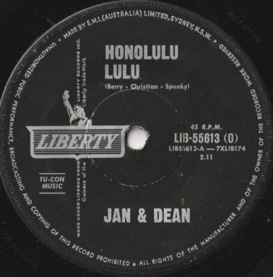 JAN & DEAN 45: HONOLULU LULU b/w SOMEDAY AUSSIE LIBERTY LIB-55613 NM & EX 1963 - Image 1 of 2