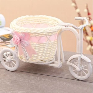 New Rattan Tricycle Bike Flower Basket Vase Handmade Storage Flower Holder Decor - Picture 1 of 5