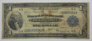 1918 Large Size $1 Fed Res Bank Philadelphia, PA FINE Fr#715  ~ Stained - Picture 1 of 4