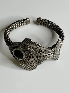 Chico’s Vintage Silver Tone Beaded Black Eye Fish Cuff Bracelet - Picture 1 of 7