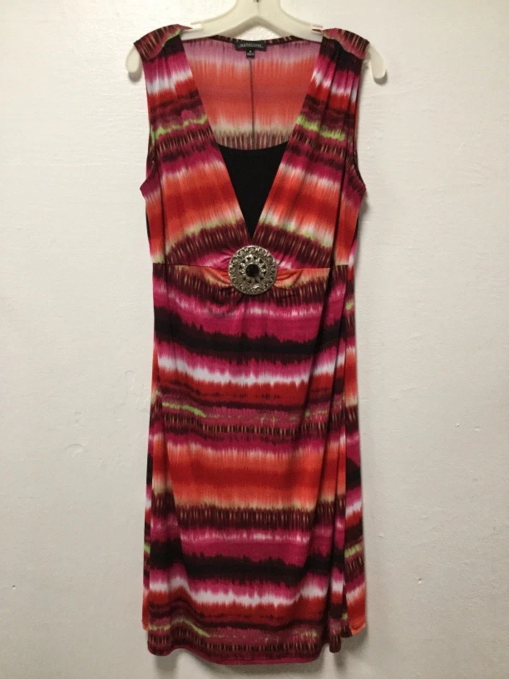 Vestido brillante para mujer talla mediana rojo negro look en capas sin mangas anotaciones 27 Foto 1 de 4