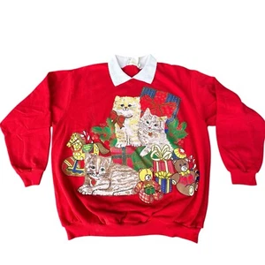 Suéter de Navidad Vintage Best United Garment Company Gato Rojo Gatito Grande - Imagen 1 de 18